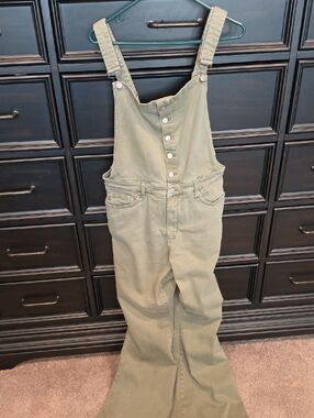 Judy Blue Olive Green Denim Overalls - 2XL Casual Button-Front Jumpsuit